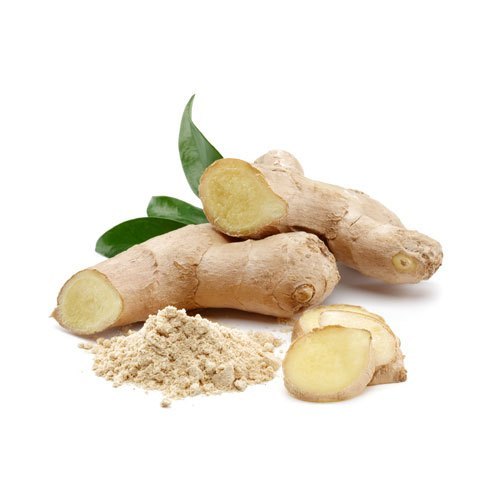 ginger root and powder on a white background